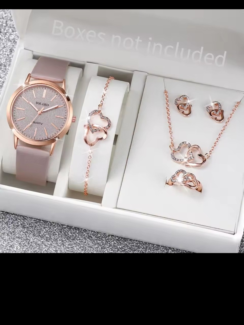Rose Gold & Blush Watch and Heart Jewelry Set